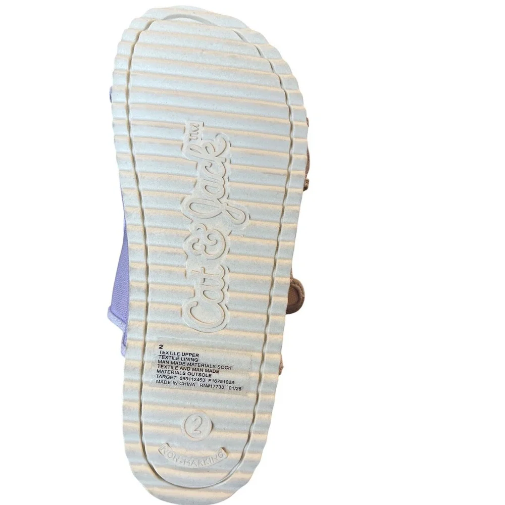 Cat & Jack Girls Lavender Purple Double Buckle Slide Sandals‎ Size 2 NEW